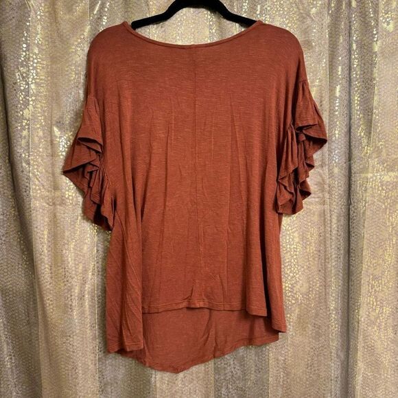 BKE Daytrip Sequoia Brown Crochet Flutter Sleeve Top Large - Picture 2 of 9